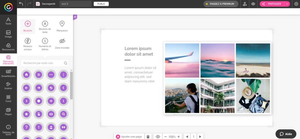 L'interface d'édition de Genially